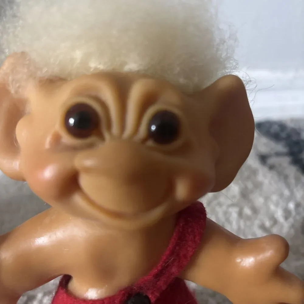 Vintage 1984 Dam Things Troll Doll 10 Inch Red Outfit White Fluffy Hair Roy